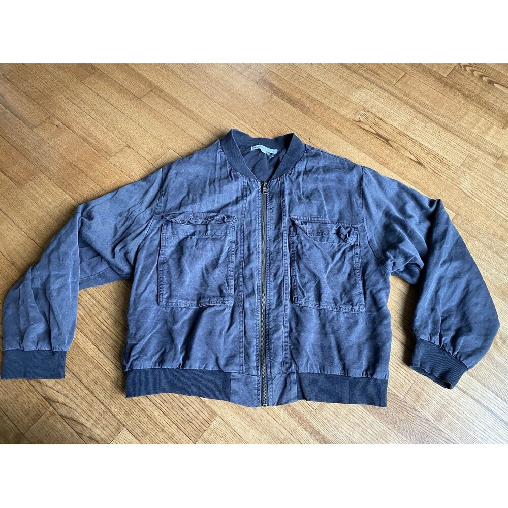 Young Fabulous & Broke Jacket Womens L Gray Chambray Utility Cropped Bomber Coat